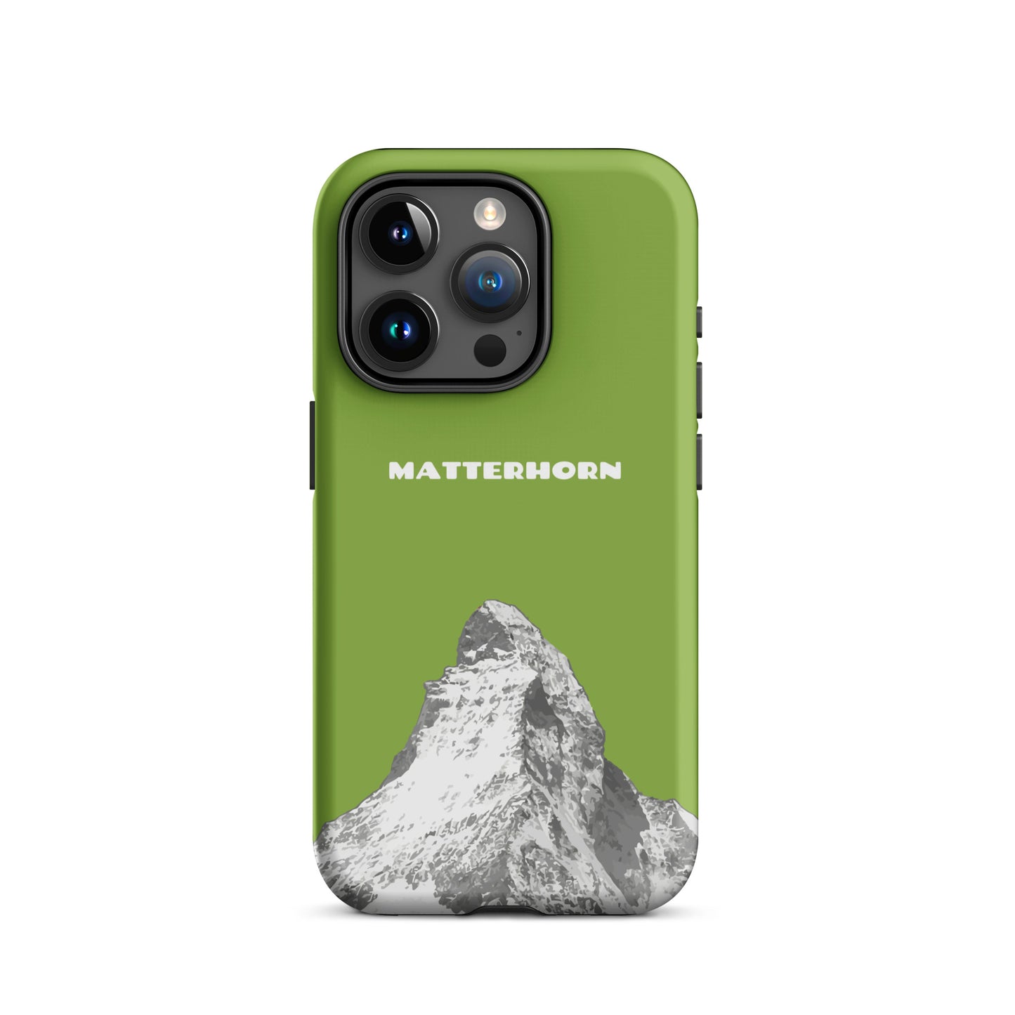 Gelbgrüne iPhone Hülle mit Matterhorn-Motiv, hartes Case für Apple iPhone, Schutzhülle mit Alpen-Druck.