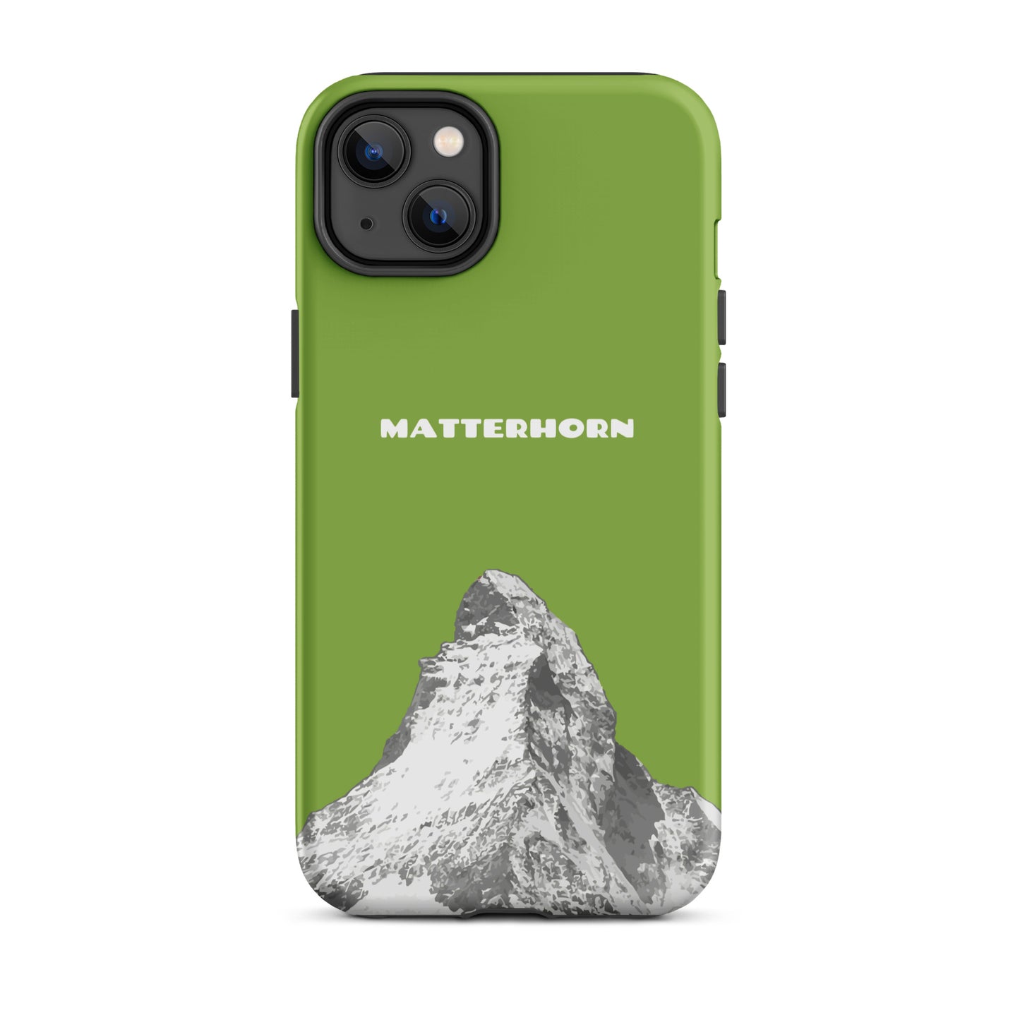 Gelbgrüne iPhone Hardcase mit Matterhorn-Motiv, Zermatt, für Apple iPhone, robust und stylisch.