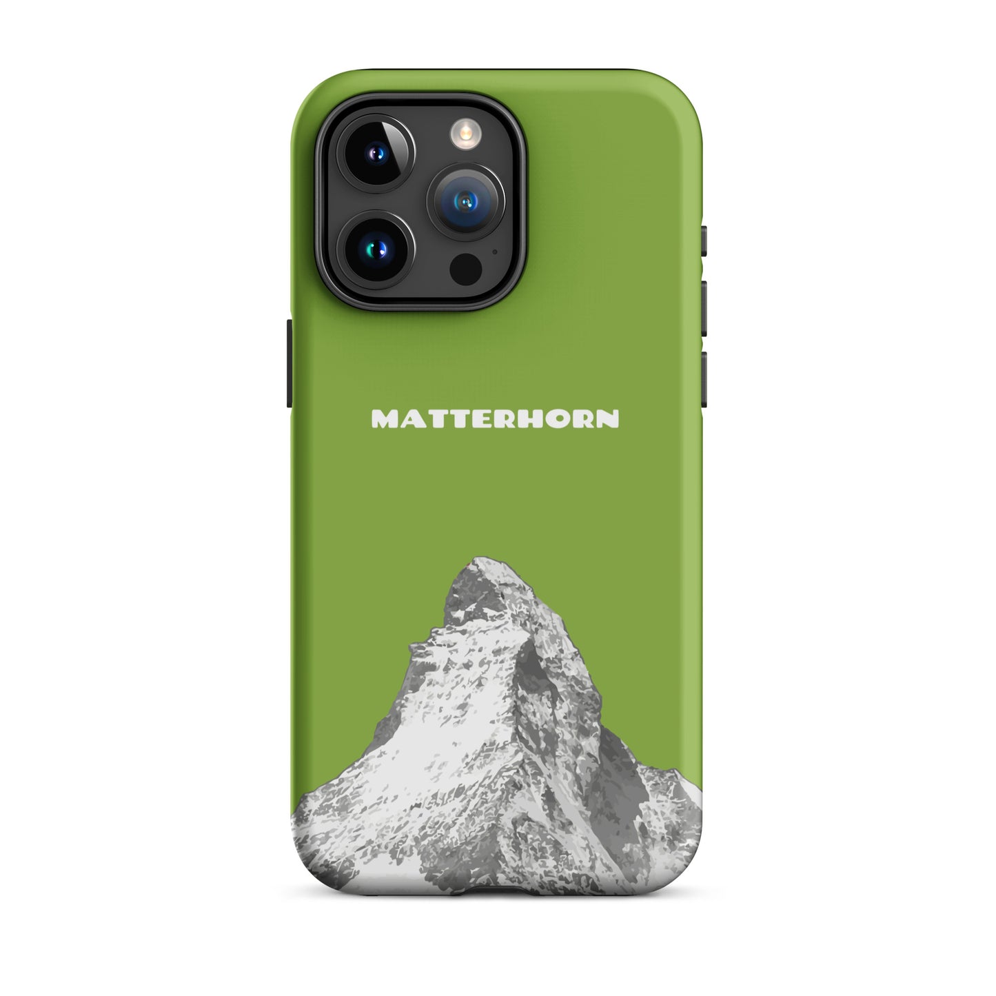 Gelbgrüne iPhone Hülle mit Matterhorn-Motiv, Hard Case für Apple iPhone, Zermatt Design.