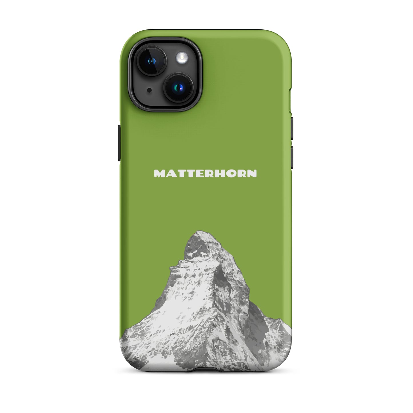 Gelbgrüne iPhone-Hülle mit Matterhorn-Motiv, hartes Case für Apple iPhone, Schutzhülle mit Zermatt-Bergdesign.