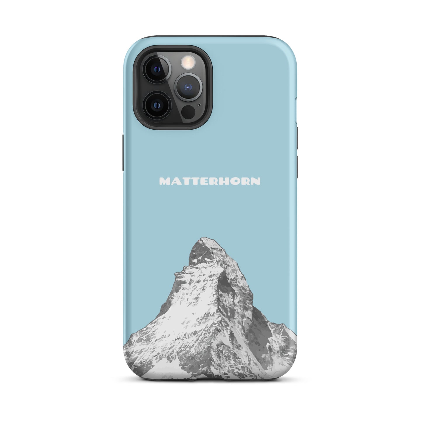 Hellblaue iPhone Hülle mit Matterhorn-Motiv, hartes Gehäuse für Apple iPhone, Schutzhülle mit Alpen-Design.
