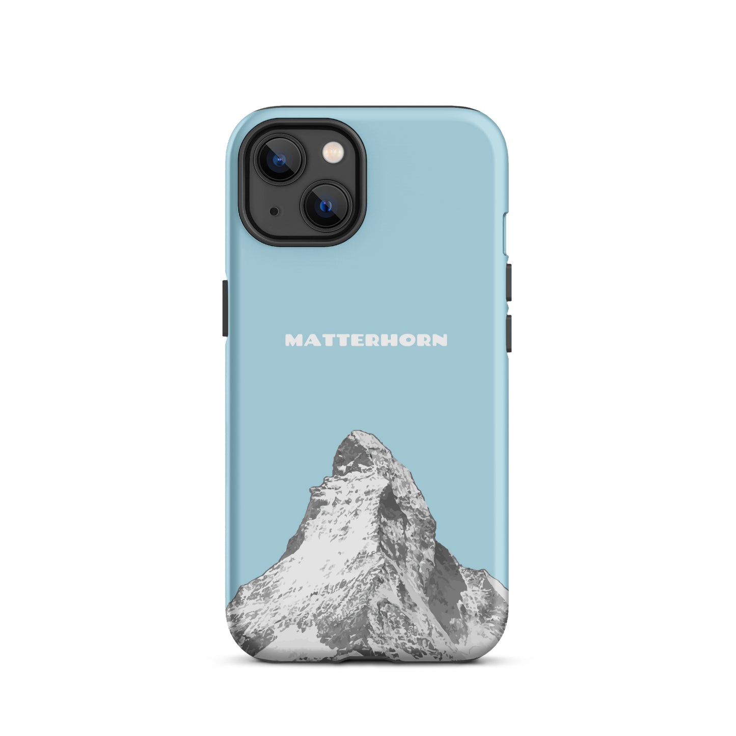 Hellblaue iPhone Hülle mit Matterhorn-Motiv, Hard Case aus robustem Kunststoff für Apple iPhone.
