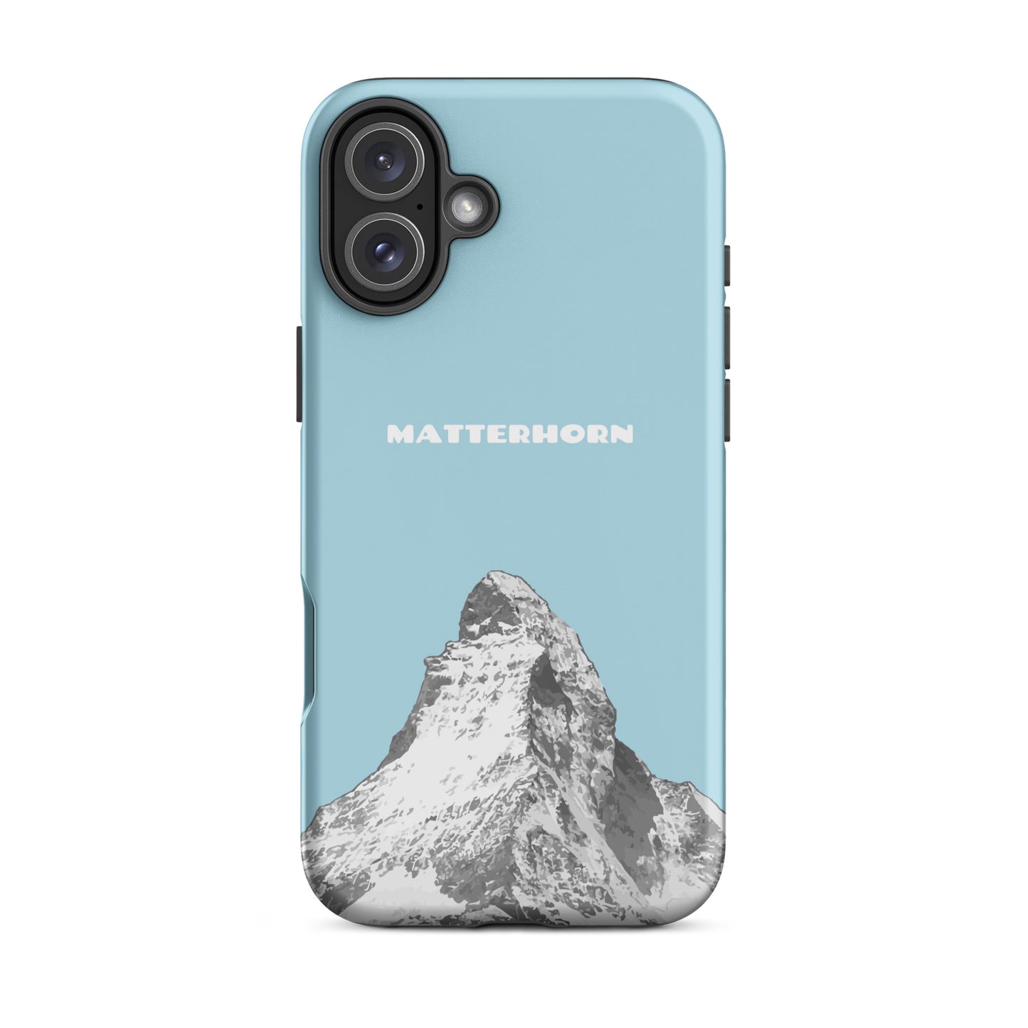 Hellblaue iPhone Hülle mit Matterhorn-Motiv, hartes Gehäuse für Apple iPhone, Schutzhülle mit Bergdesign aus Zermatt.