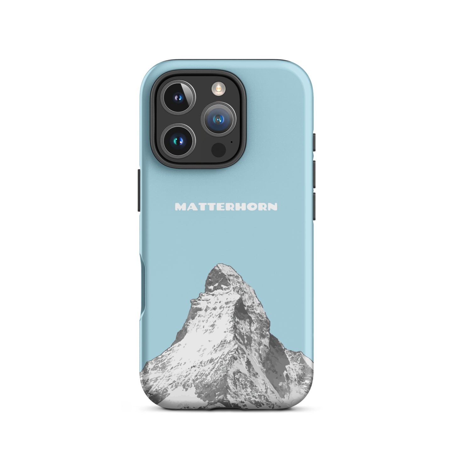 Hellblaue iPhone Hülle mit Matterhorn-Motiv, Hard Case für Apple iPhone, Schutzhülle mit Alpen-Design.