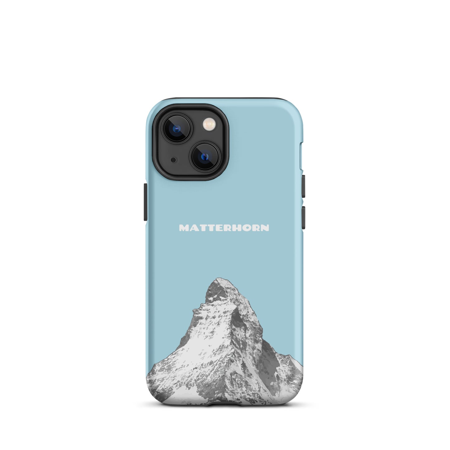 Hellblaue iPhone Hülle mit Matterhorn-Motiv, Hartplastik, Schutz für Apple iPhone.