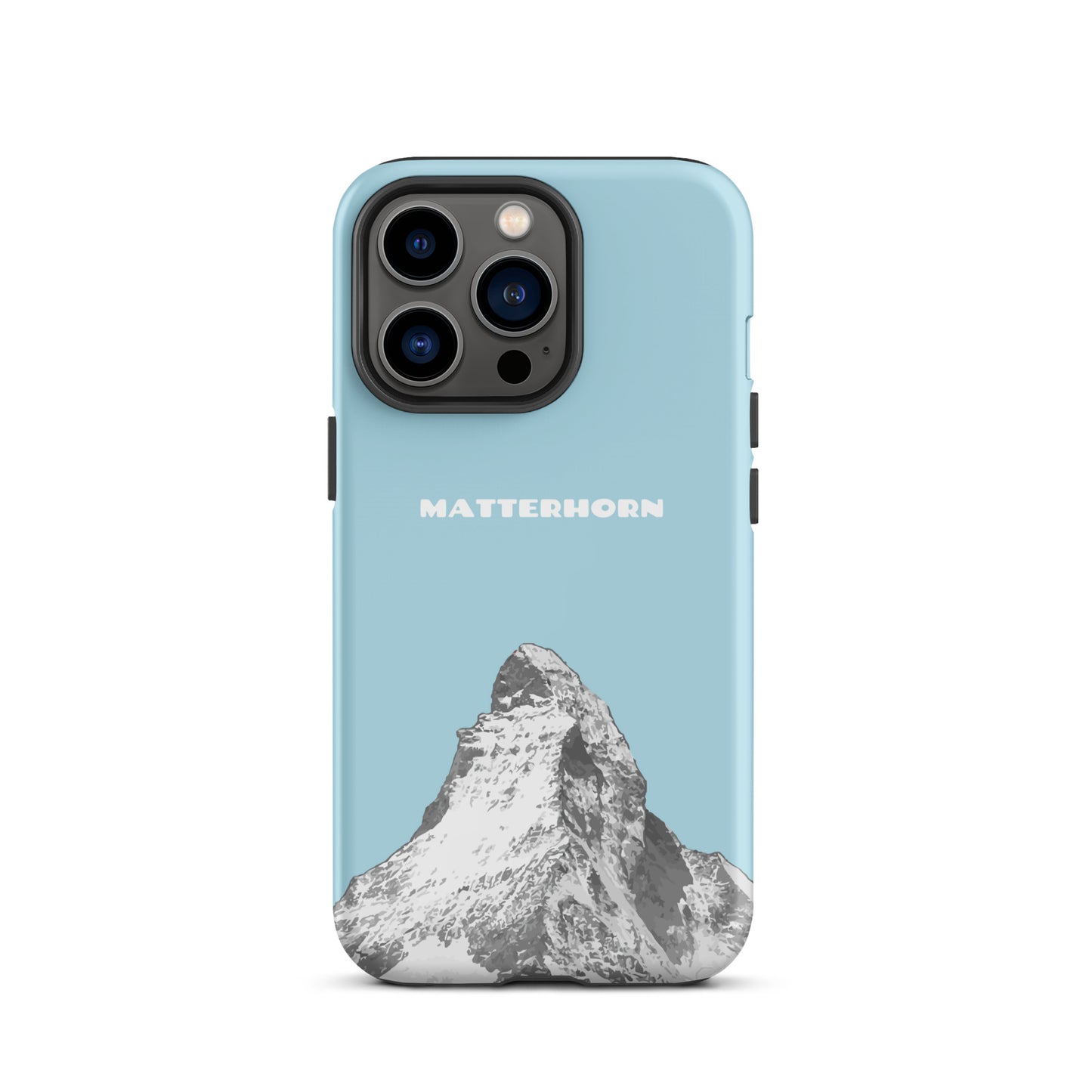 Hellblaue iPhone Hülle mit Matterhorn-Motiv, hartes Case für Apple iPhone, Schutzhülle mit Alpen-Design.