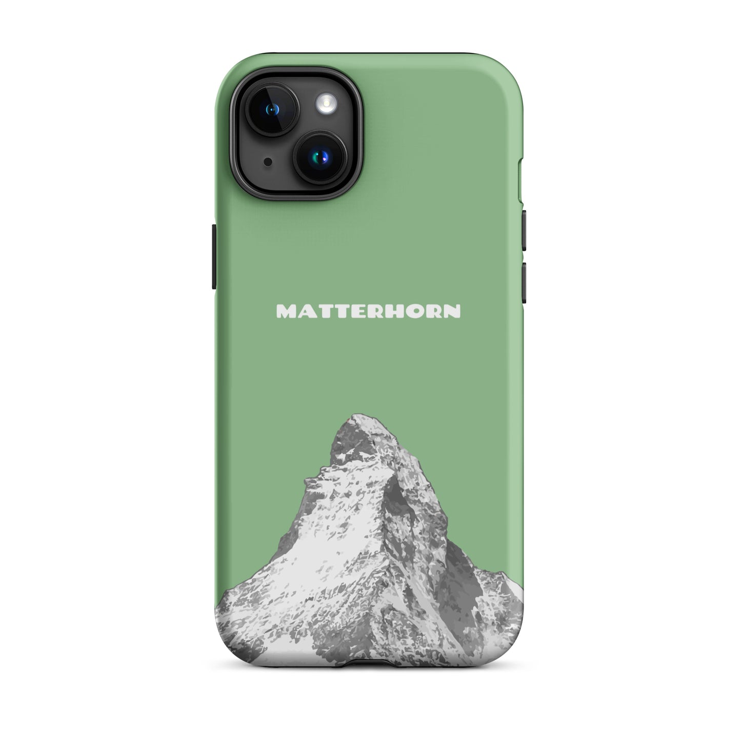 Hellgrüne iPhone-Hülle mit Matterhorn-Motiv, robustes Hardcase für Apple iPhone.