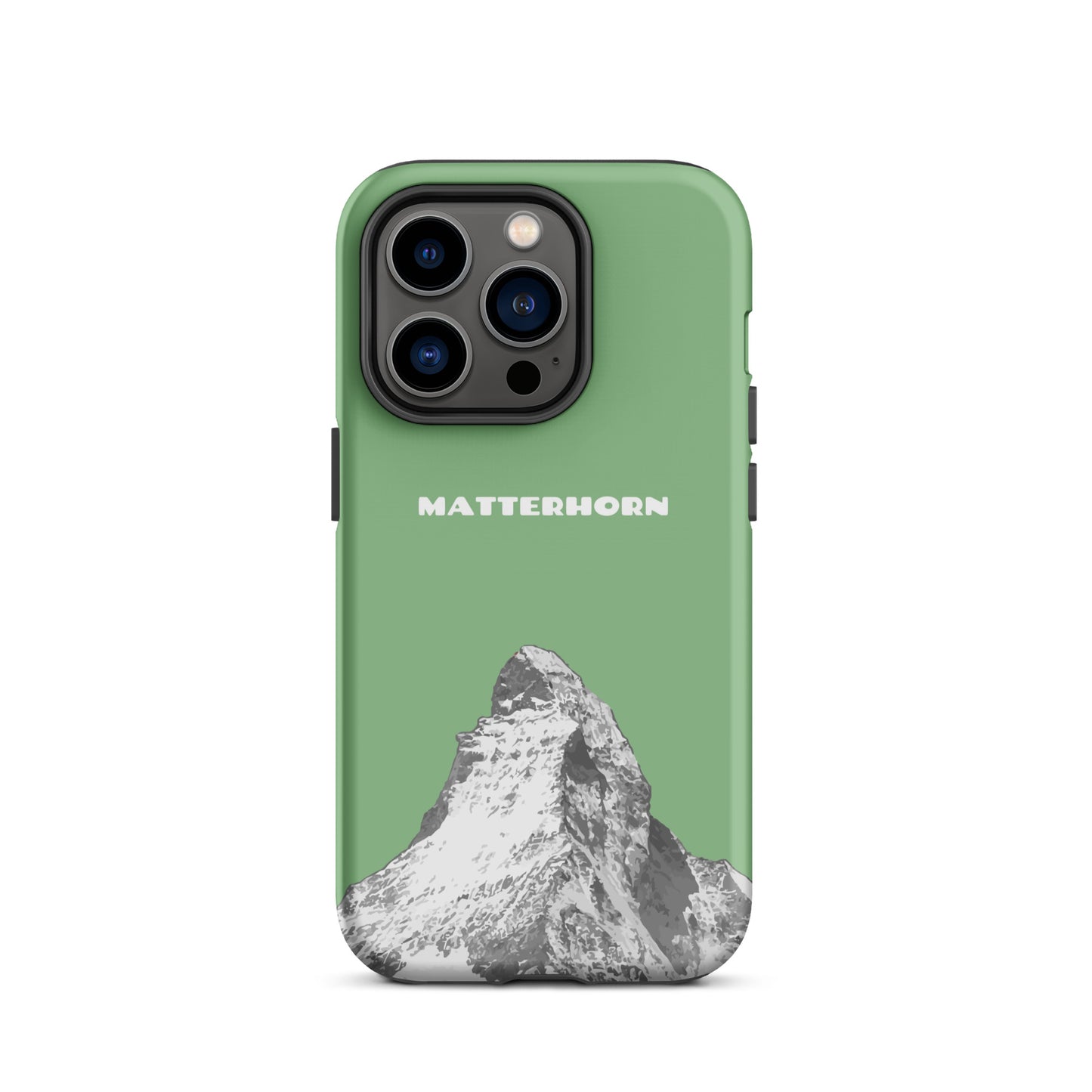Grüne iPhone-Hülle mit Matterhorn-Motiv, hartes Case für Apple iPhone, Schutzhülle mit Alpen-Design.