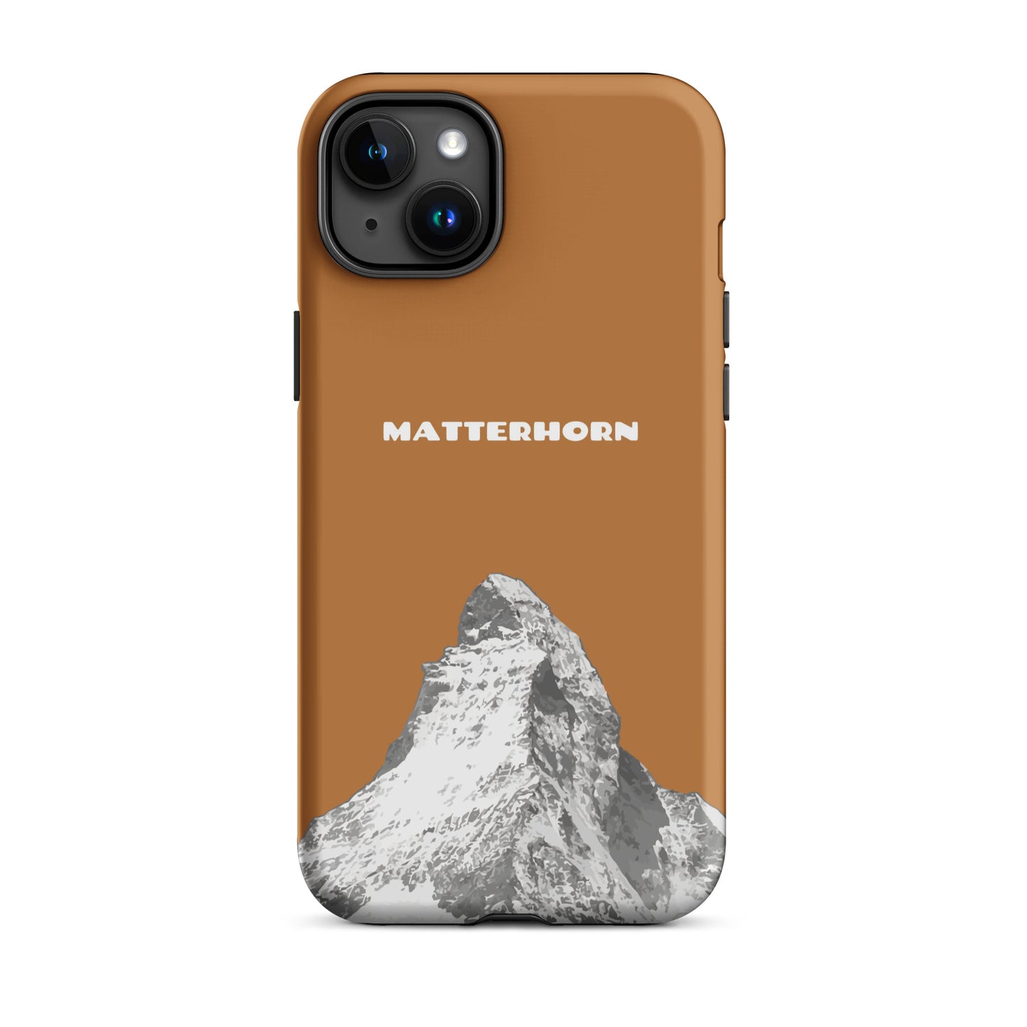 Kupferfarbene iPhone Hülle mit Matterhorn-Motiv, hartes Gehäuse für Apple iPhone.