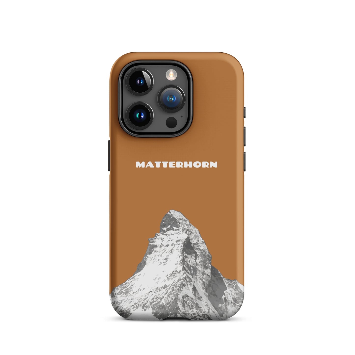 Kupferfarbene iPhone-Hülle mit Matterhorn-Motiv, hartes Gehäuse für Apple iPhone, Zermatt-Design.