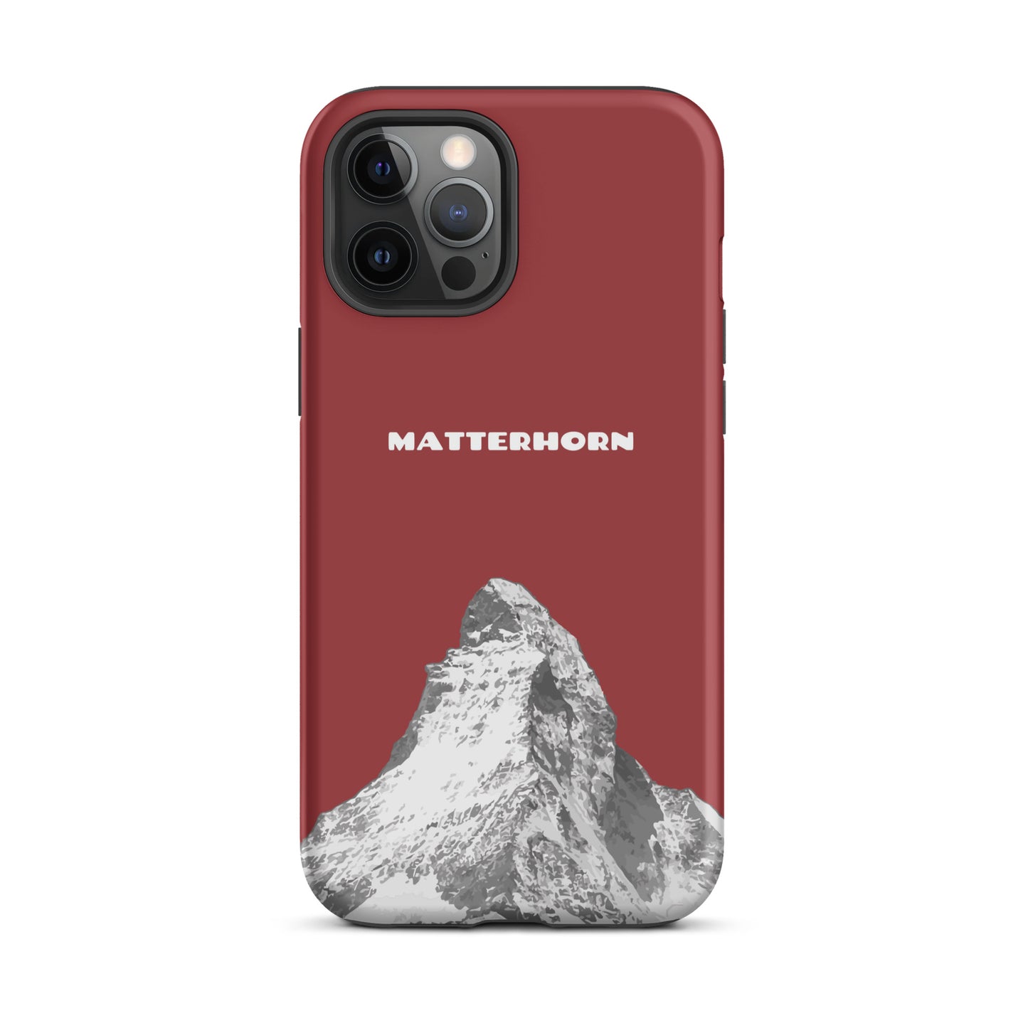 Rote iPhone-Hülle mit Matterhorn-Motiv, hartes Case für Apple iPhone, Schutzhülle mit Alpen-Design.