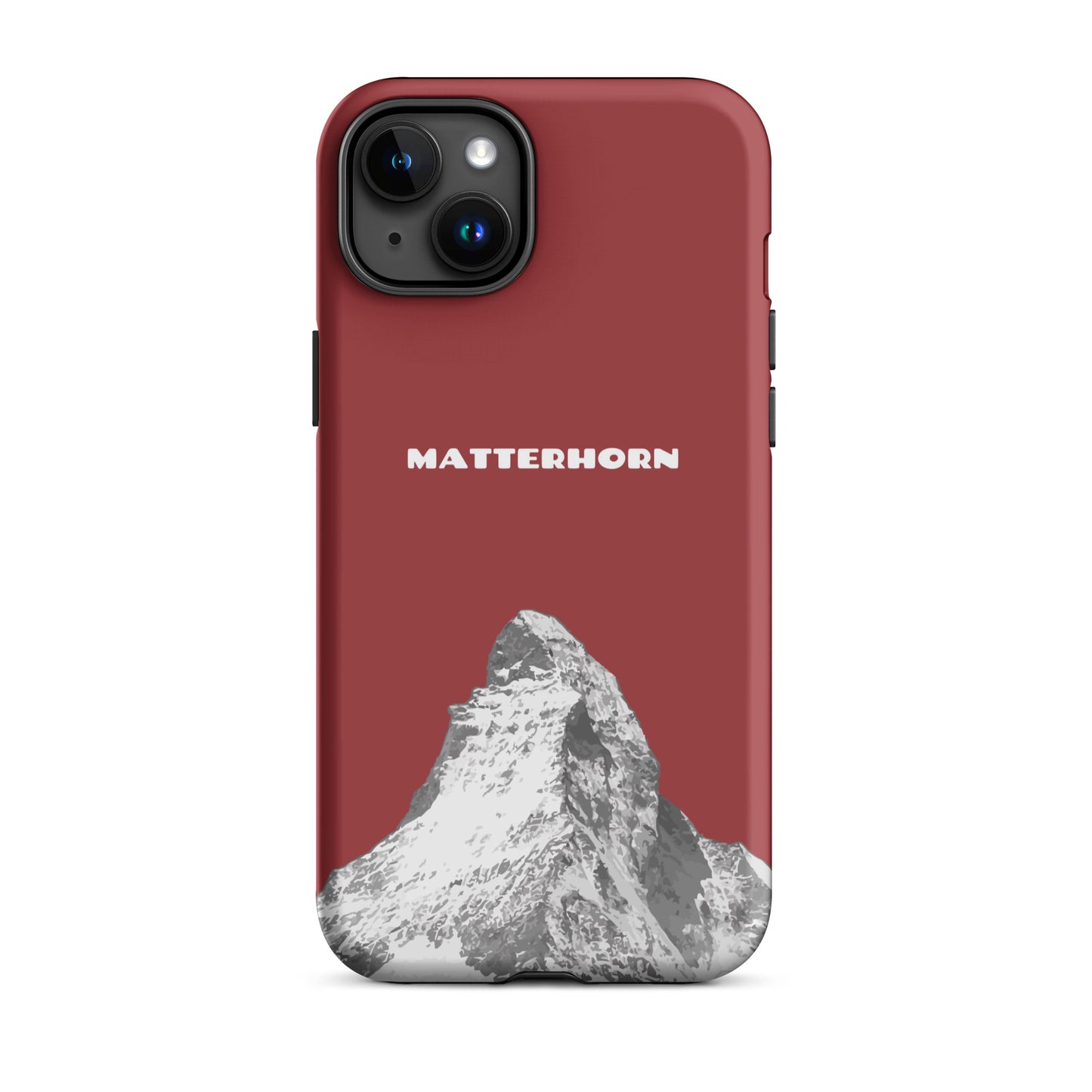 Rote iPhone Hard Case mit Matterhorn-Design, robustes Material, Vorderansicht.