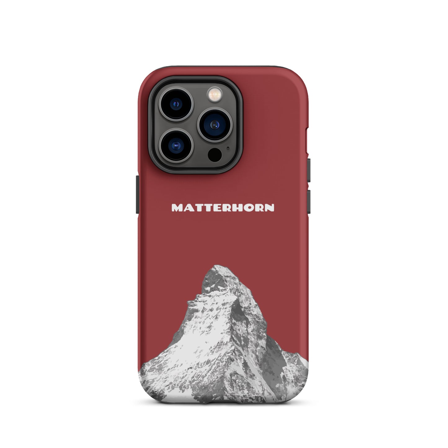 Rote iPhone-Hülle mit Matterhorn-Motiv, hartes Case für Apple iPhone, Schutzhülle mit Alpen-Design.