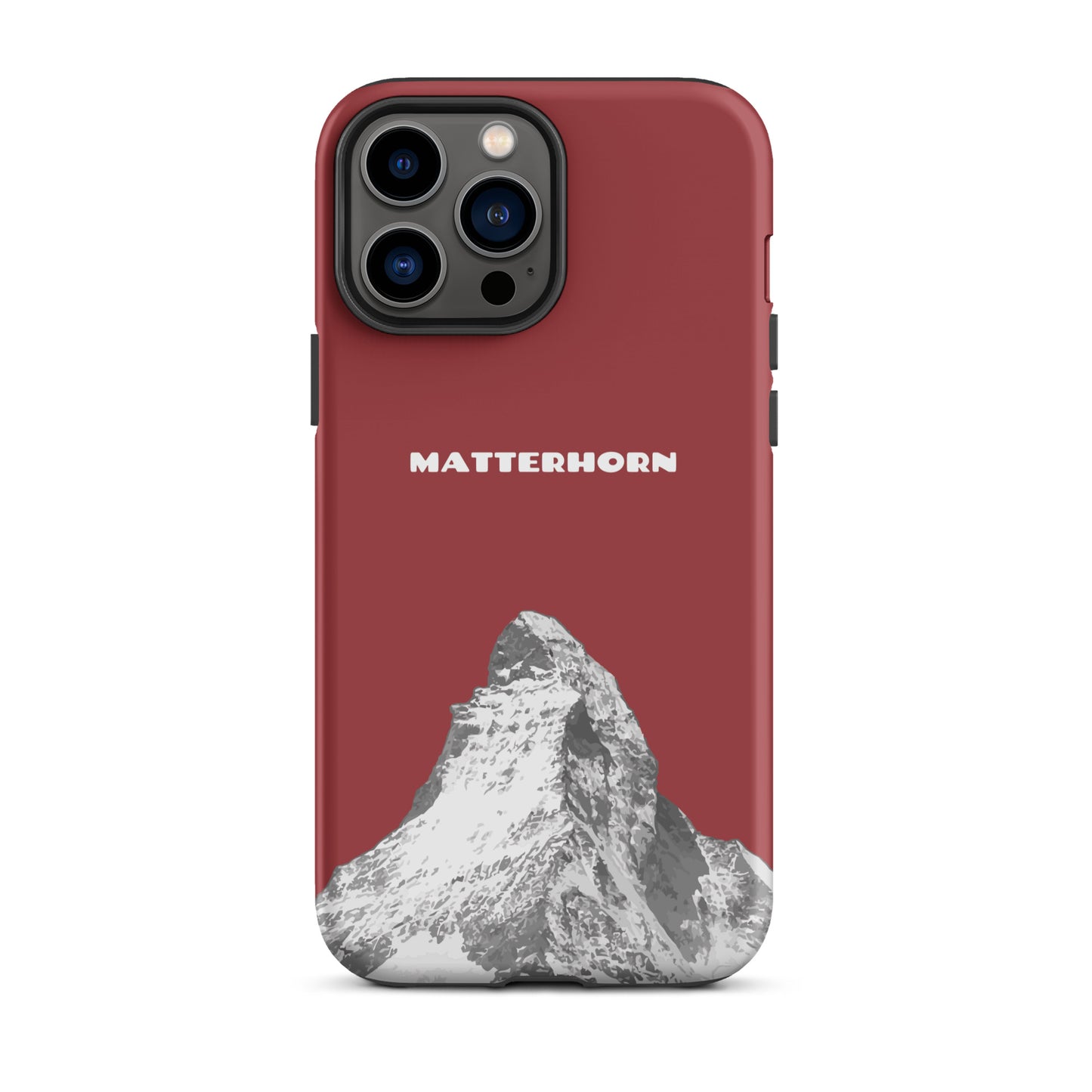 Rote iPhone-Hülle mit Matterhorn-Motiv, Hartschalen-Case für Apple iPhone, Schutzhülle mit Schweizer Alpen-Design.