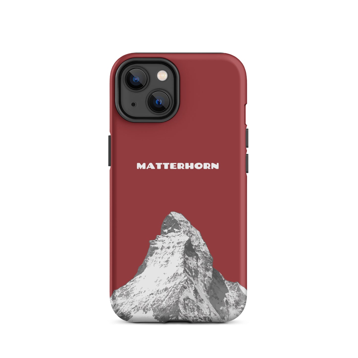 Rote iPhone-Hülle mit Matterhorn-Motiv, hartes Gehäuse für Apple iPhone, Zermatt-Design.