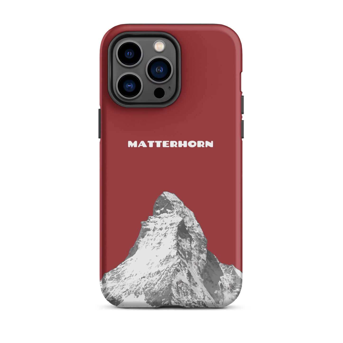 Rote iPhone Handyhülle mit Matterhorn-Motiv, hartes Case für Apple iPhone, Schutzhülle mit Alpenpanorama.