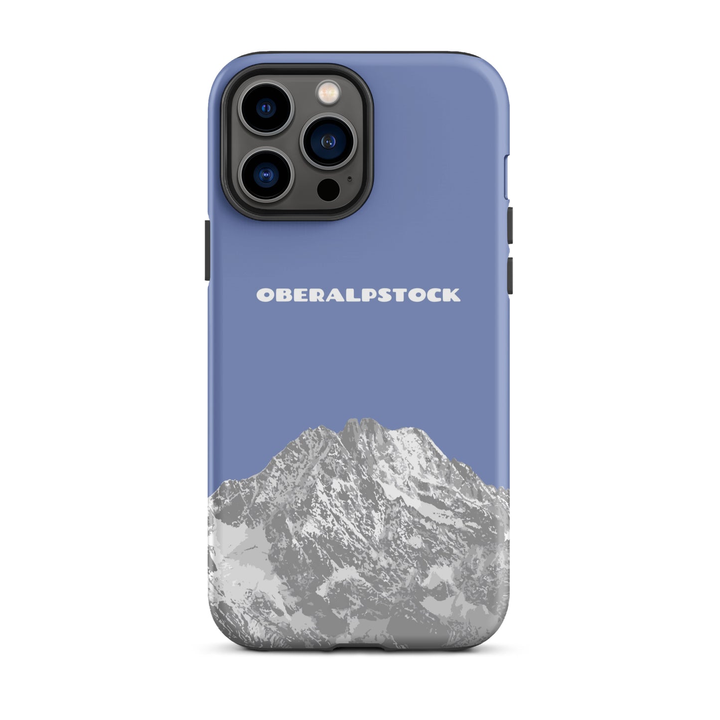 iPhone 13 Pro Max Hülle in Pastellblau mit Oberalpstock-Motiv aus Graubünden.