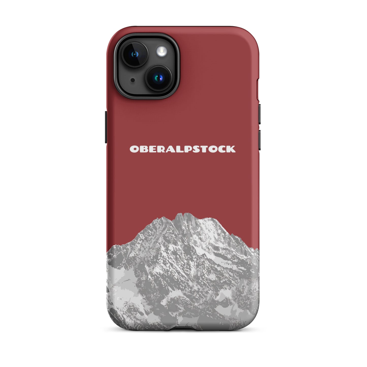 Hülle für das iPhone 15 Plus von Apple in der Farbe Rot, dass den Oberalpstock in Graubünden zeigt.