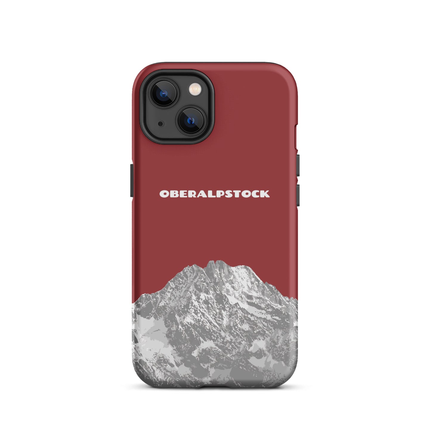 Hülle für das iPhone 13 von Apple in der Farbe Rot, dass den Oberalpstock in Graubünden zeigt.