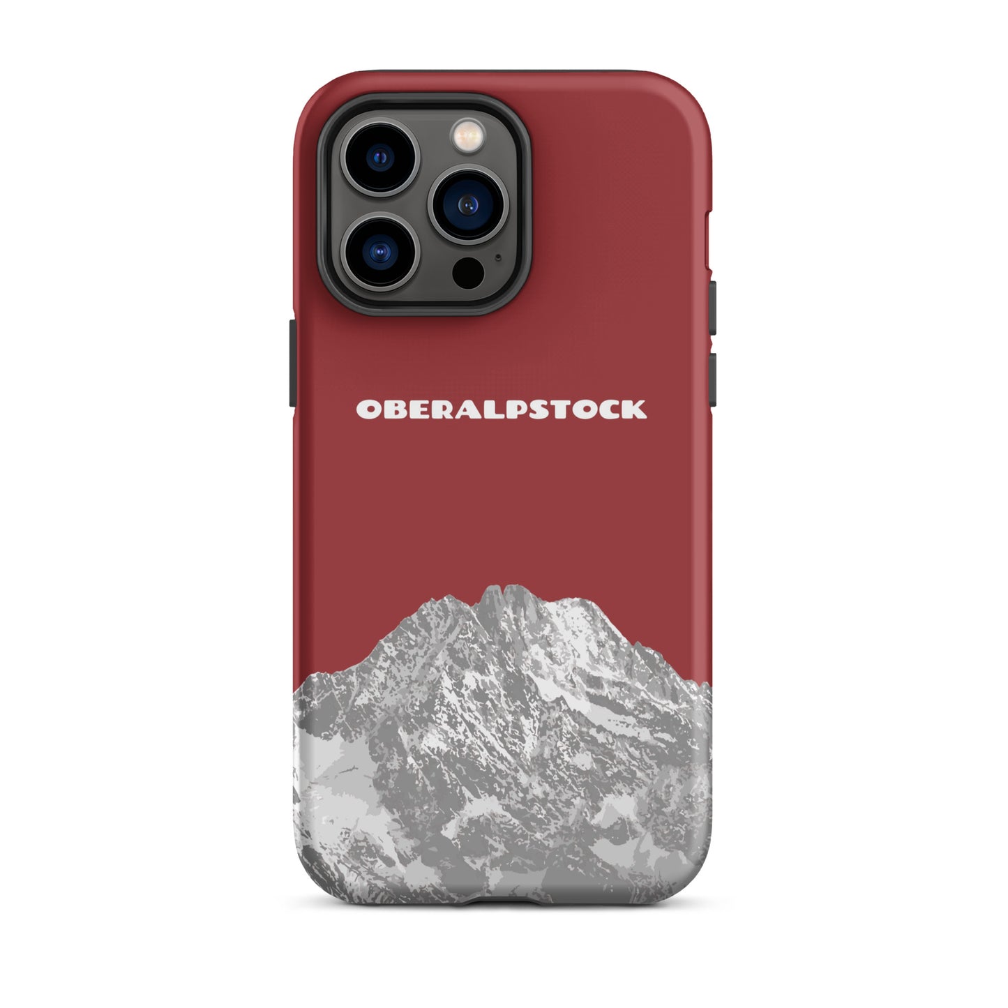 Hülle für das iPhone 14 Pro Max von Apple in der Farbe Rot, dass den Oberalpstock in Graubünden zeigt.