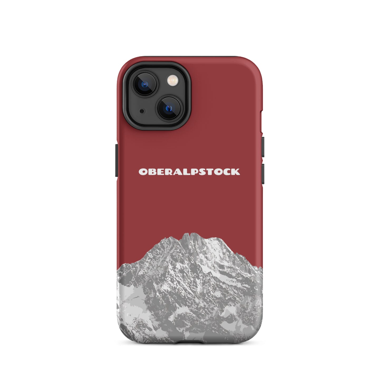 Hülle für das iPhone 14 von Apple in der Farbe Rot, dass den Oberalpstock in Graubünden zeigt.