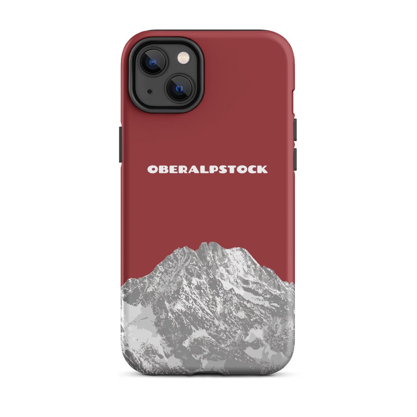 Hülle für das iPhone 14 Plus von Apple in der Farbe Rot, dass den Oberalpstock in Graubünden zeigt.