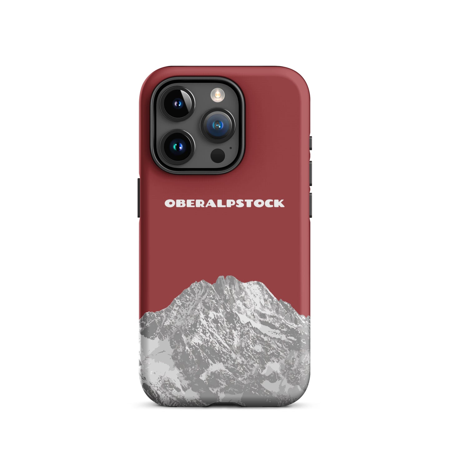 Hülle für das iPhone 15 Pro von Apple in der Farbe Rot, dass den Oberalpstock in Graubünden zeigt.