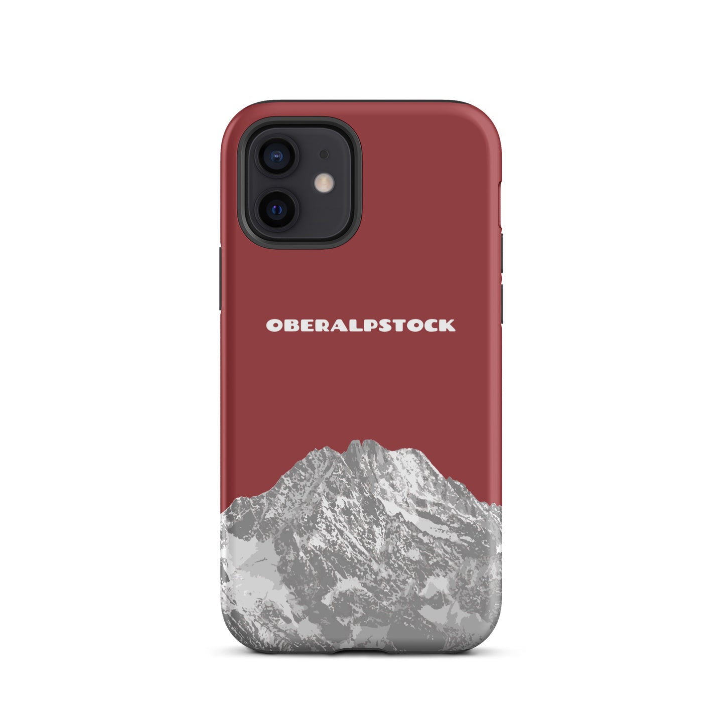 Hülle für das iPhone 12 von Apple in der Farbe Rot, dass den Oberalpstock in Graubünden zeigt.
