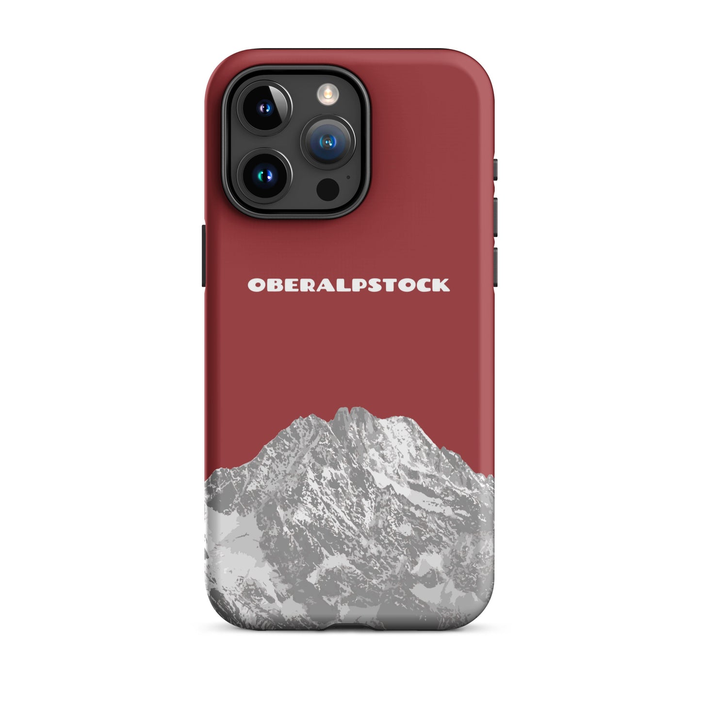 Hülle für das iPhone 15 Pro Max von Apple in der Farbe Rot, dass den Oberalpstock in Graubünden zeigt.