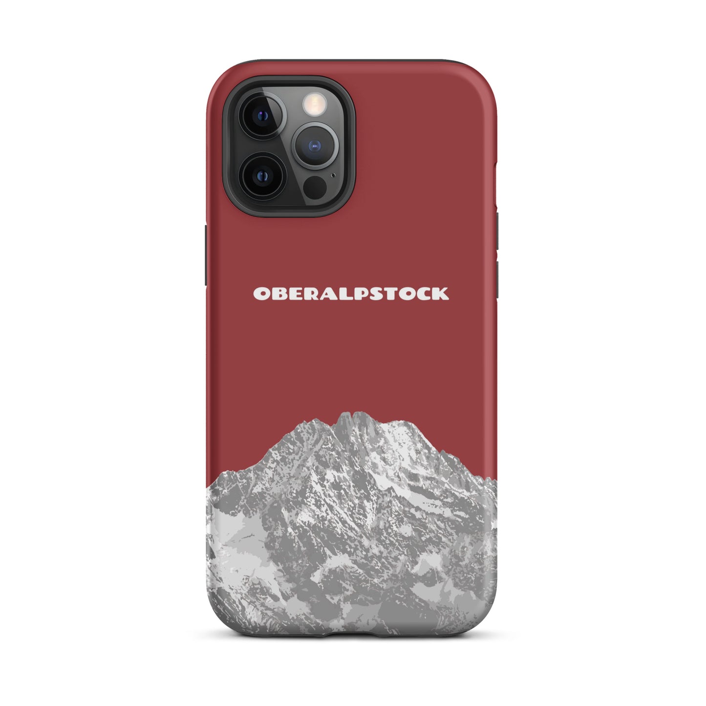Hülle für das iPhone 12 Pro Max von Apple in der Farbe Rot, dass den Oberalpstock in Graubünden zeigt.