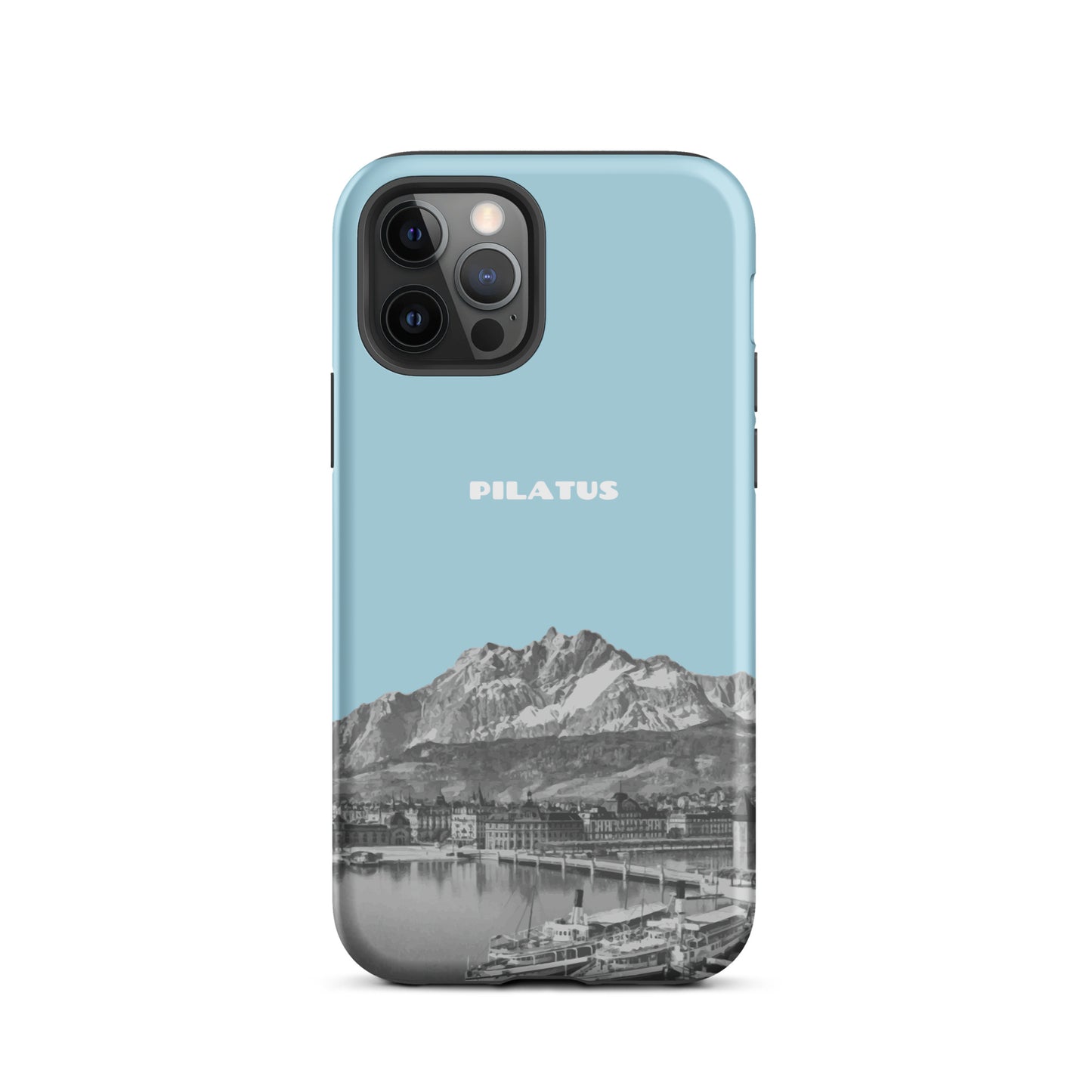 iPhone 12 Pro Hülle Pilatus in Hellblau, dünnes Design, präzise Aussparungen, Schutz für Kamera und Display