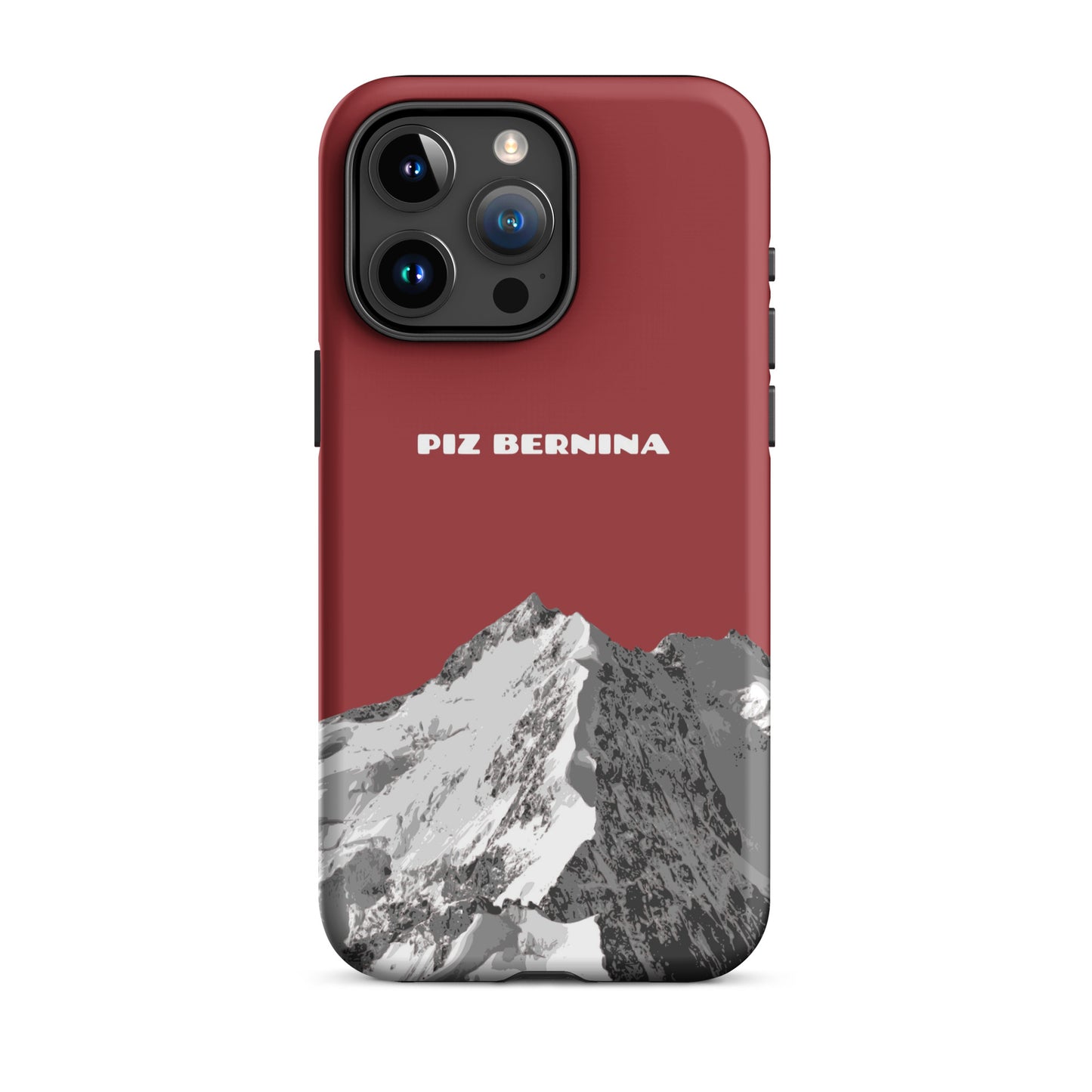 iPhone 15 Pro Max Hülle in Rot mit Piz Bernina Motiv aus Graubünden, stoßfest und schlank
