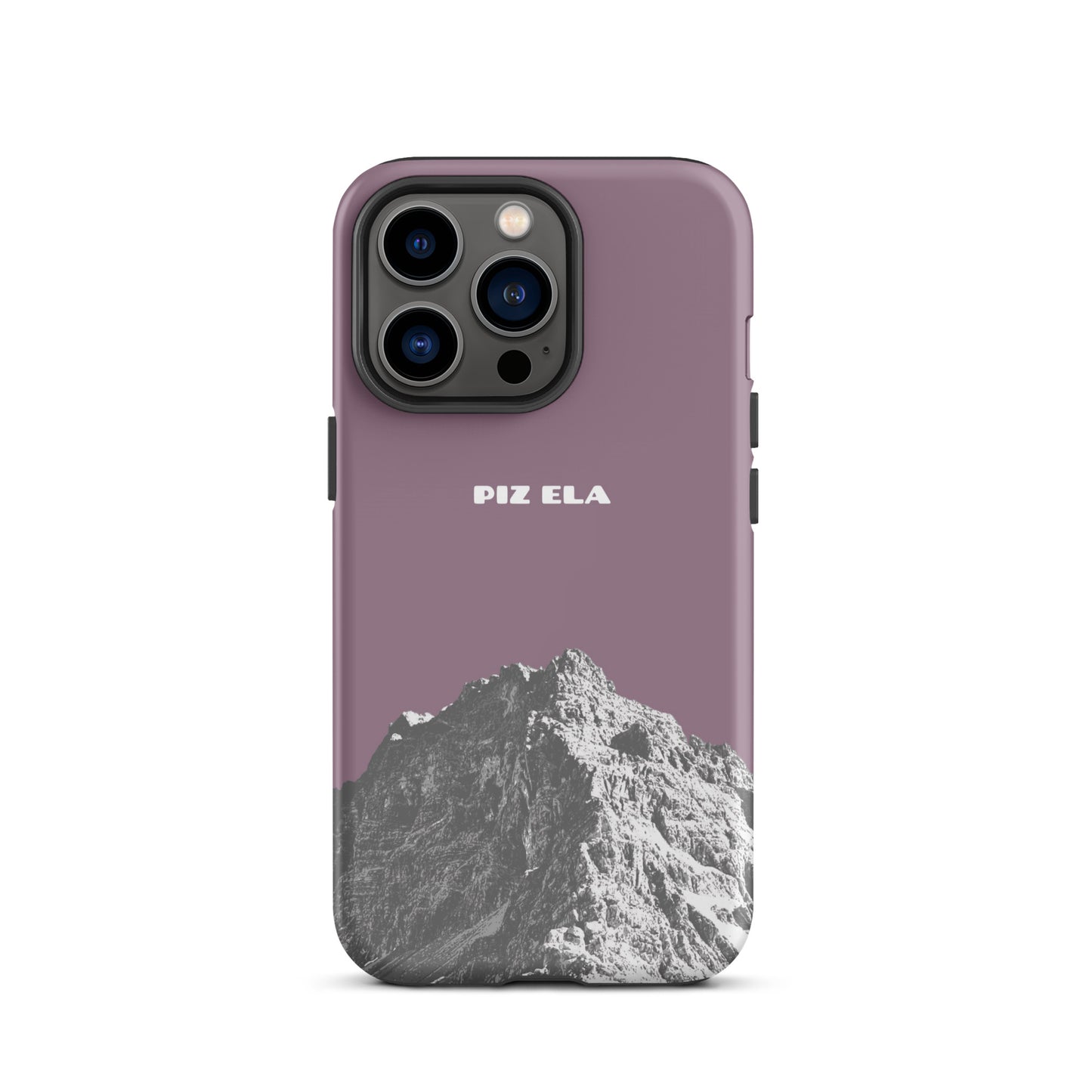 Hülle für das iPhone 13 Pro von Apple in der Farbe Pastellviolett, dass den Piz Ela in Graubünden zeigt.