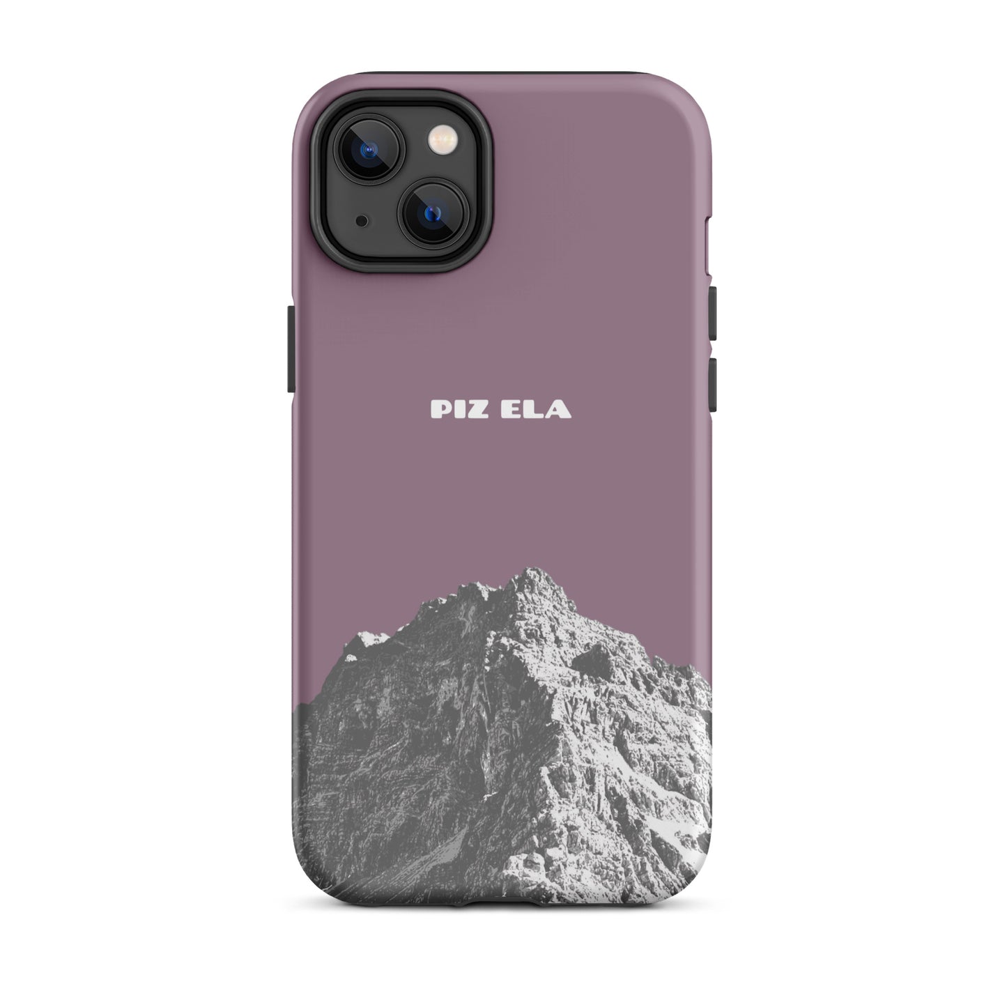 Hülle für das iPhone 14 Plus von Apple in der Farbe Pastellviolett, dass den Piz Ela in Graubünden zeigt.