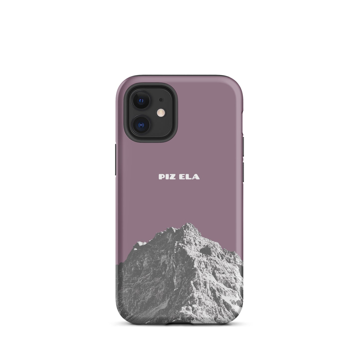 Hülle für das iPhone 12 mini von Apple in der Farbe Pastellviolett, dass den Piz Ela in Graubünden zeigt.