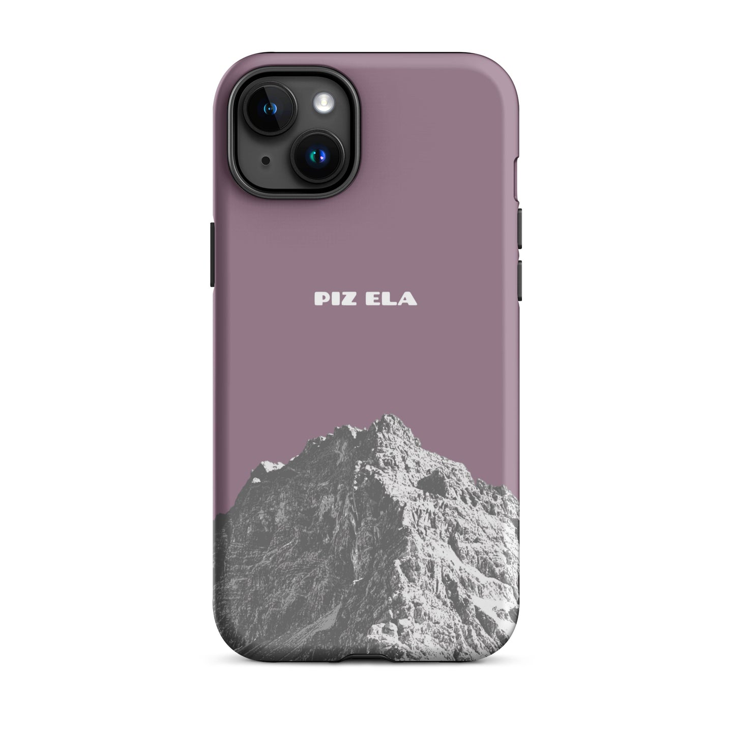 Hülle für das iPhone 15 Plus von Apple in der Farbe Pastellviolett, dass den Piz Ela in Graubünden zeigt.