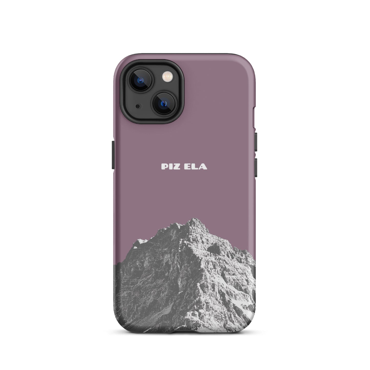 Hülle für das iPhone 13 von Apple in der Farbe Pastellviolett, dass den Piz Ela in Graubünden zeigt.