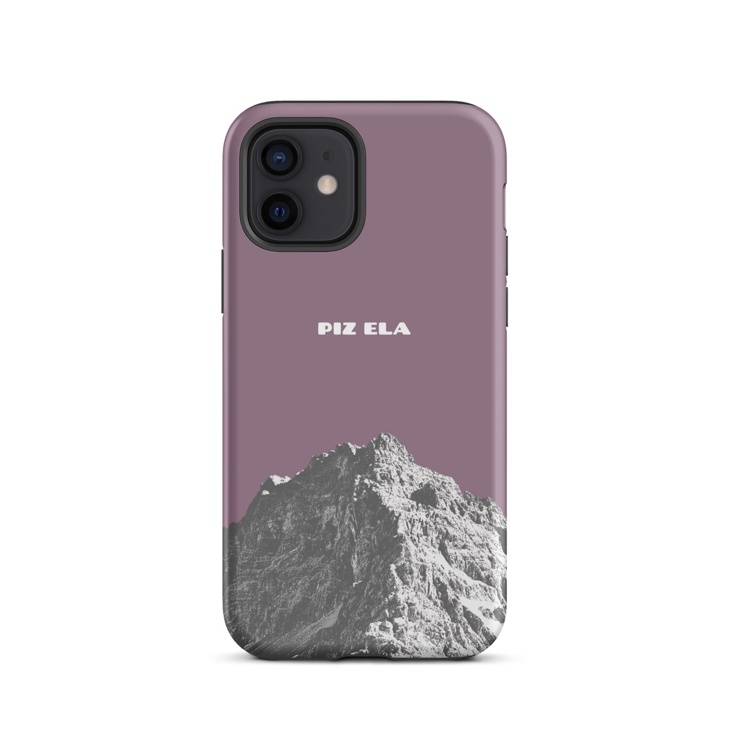 Hülle für das iPhone 12 von Apple in der Farbe Pastellviolett, dass den Piz Ela in Graubünden zeigt.