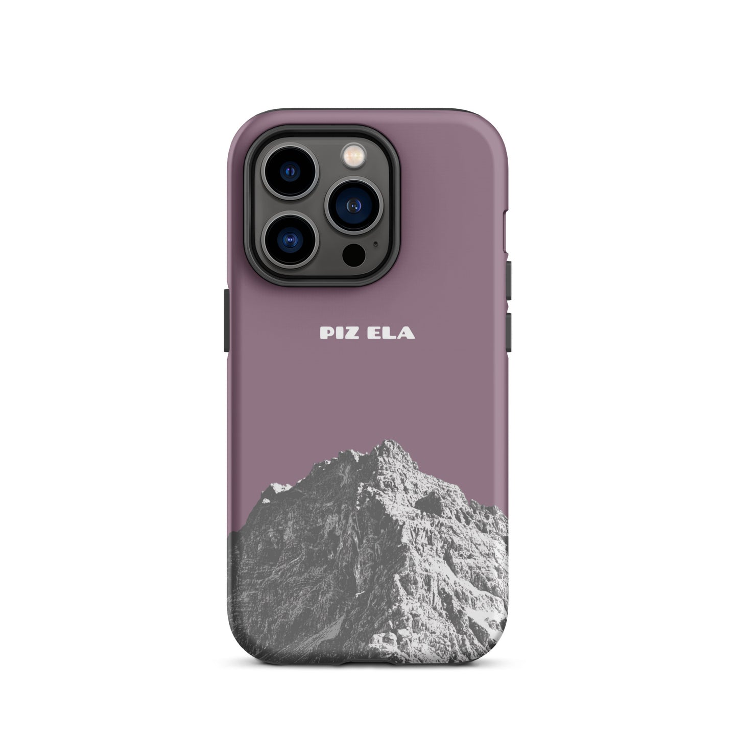 Hülle für das iPhone 14 Pro von Apple in der Farbe Pastellviolett, dass den Piz Ela in Graubünden zeigt.