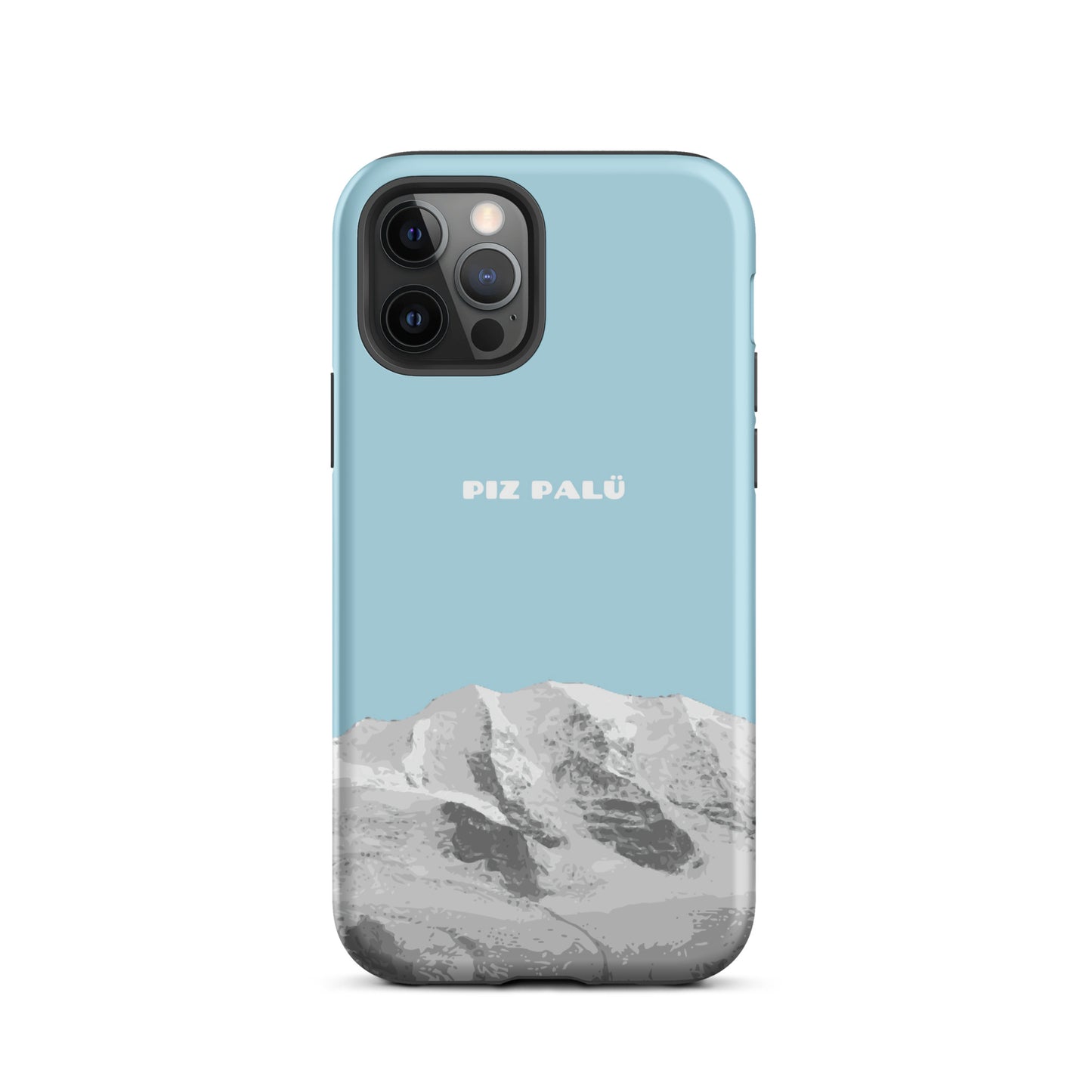 Hellblaue iPhone 12 Pro Handyhülle mit Piz Palü Motiv aus Graubünden.