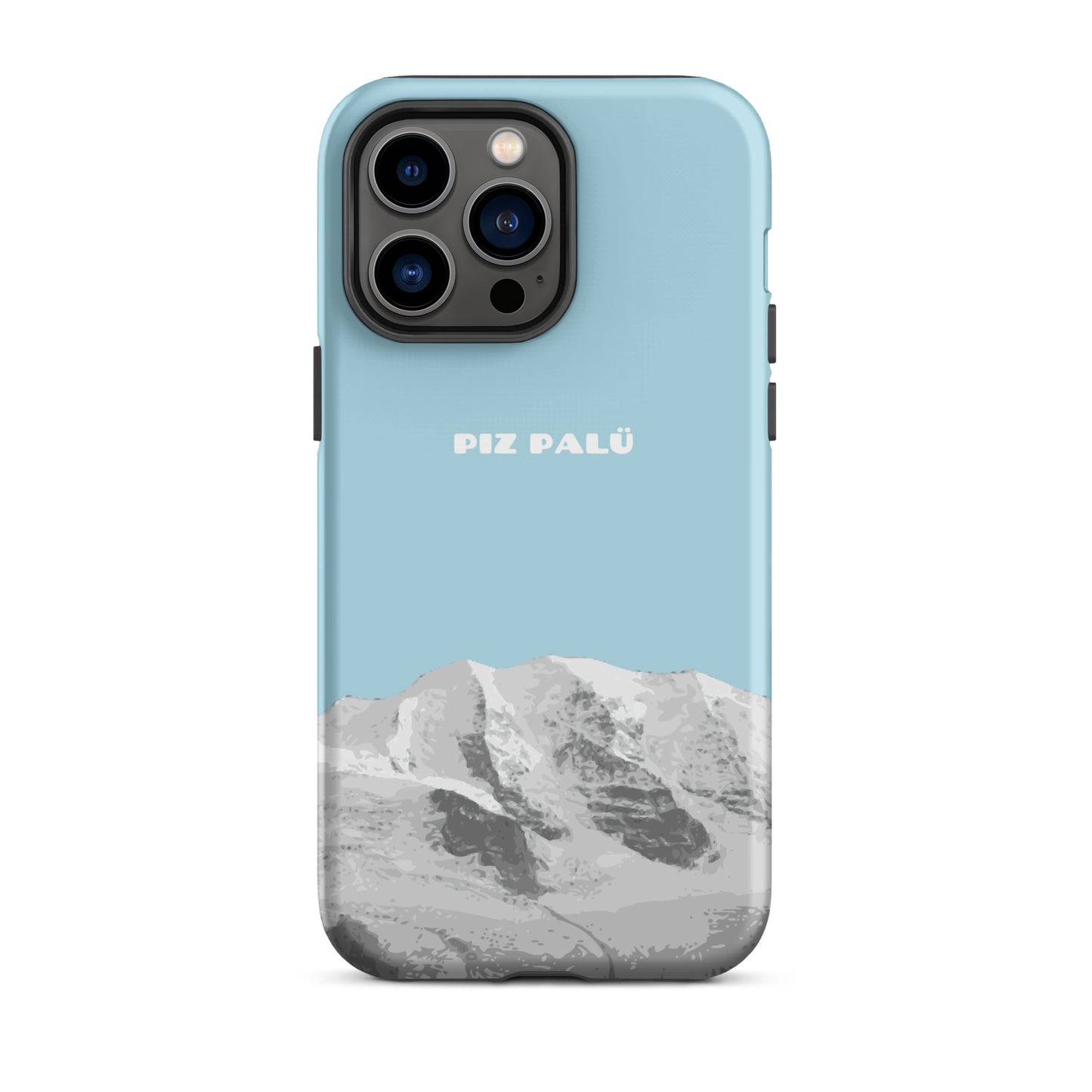 Hellblaue iPhone 14 Pro Max Hülle mit Piz Palü Motiv aus Graubünden, Schweiz.