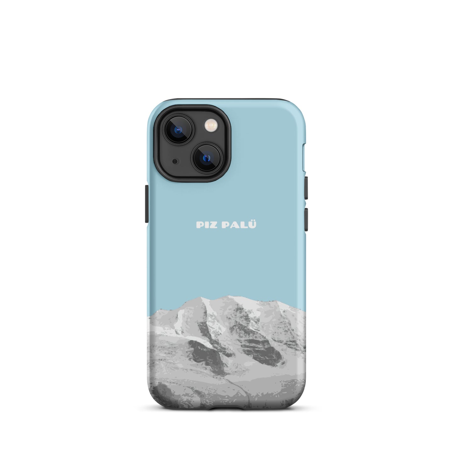 iPhone 13 Mini Handyhülle in Hellblau mit Piz Palü Motiv aus Graubünden.