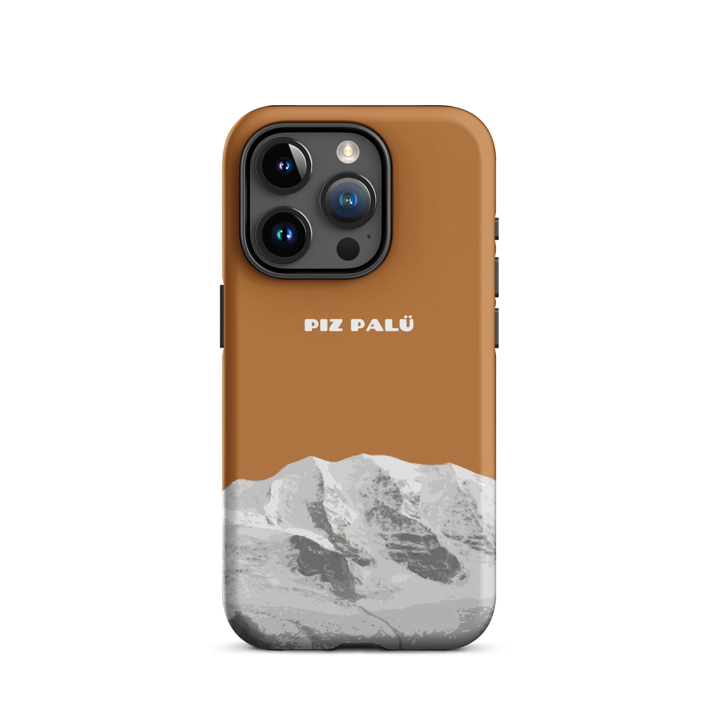 iPhone 15 Pro Handyhülle aus Kupfer mit Piz Palü Motiv aus Graubünden