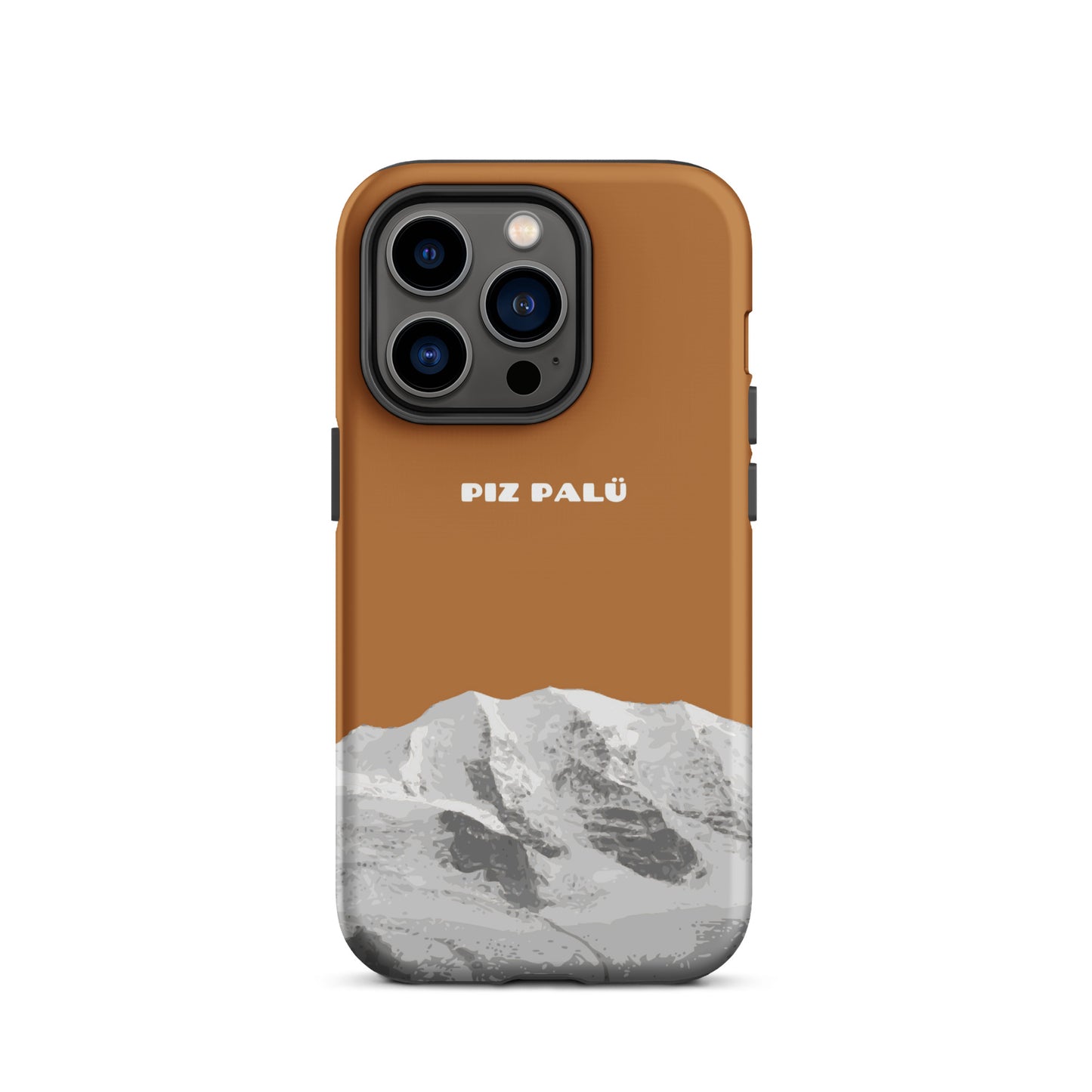 iPhone 14 Pro Handyhülle in Kupfer mit Piz Palü Motiv aus Graubünden.