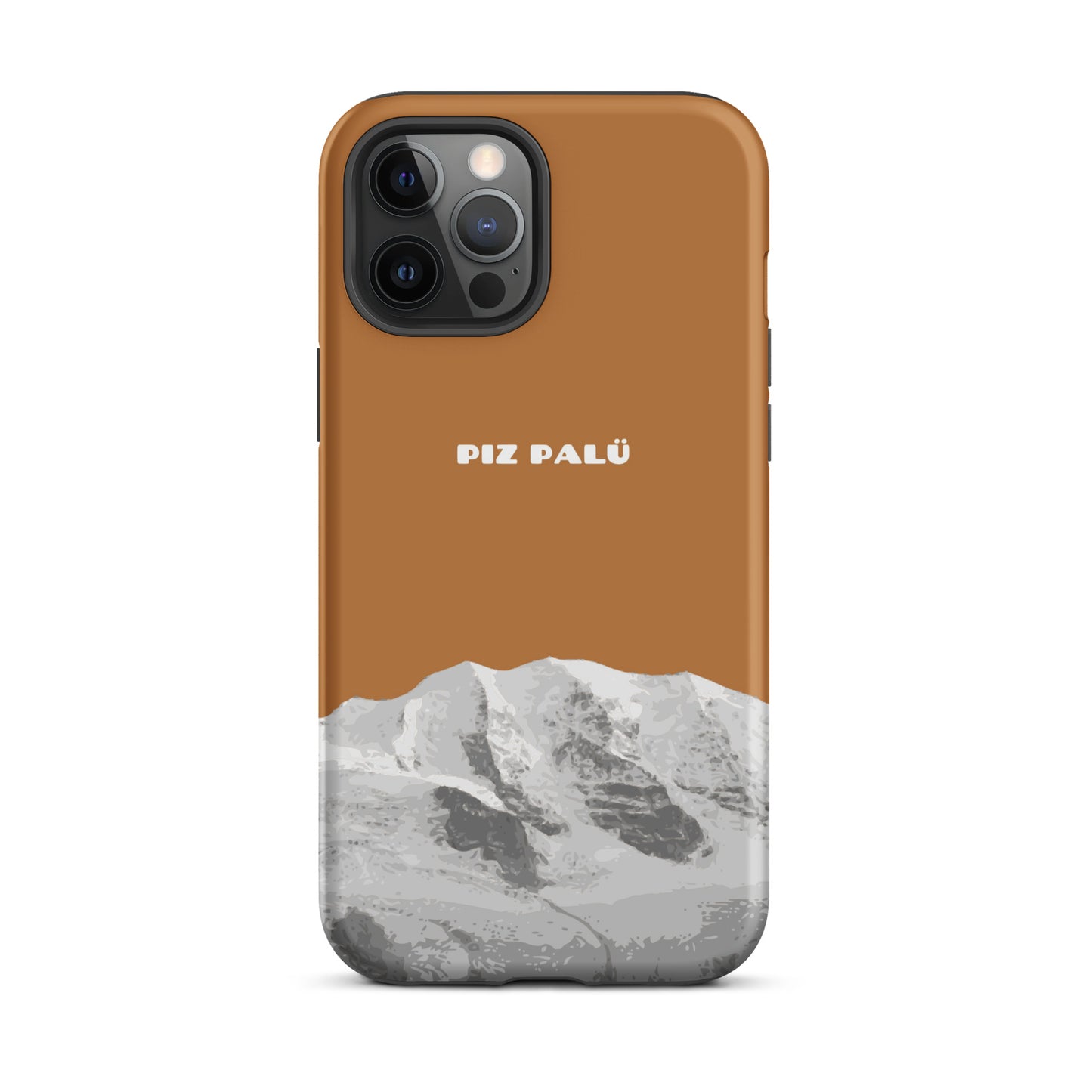 Kupferfarbene iPhone 12 Pro Max Hülle mit Piz Palü Motiv aus Graubünden, ideal für Naturliebhaber und Outdoor-Enthusiasten.