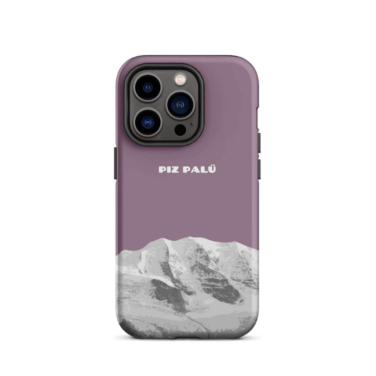 Pastellviolette iPhone 14 Pro Handyhülle mit Piz Palü Motiv aus Graubünden.
