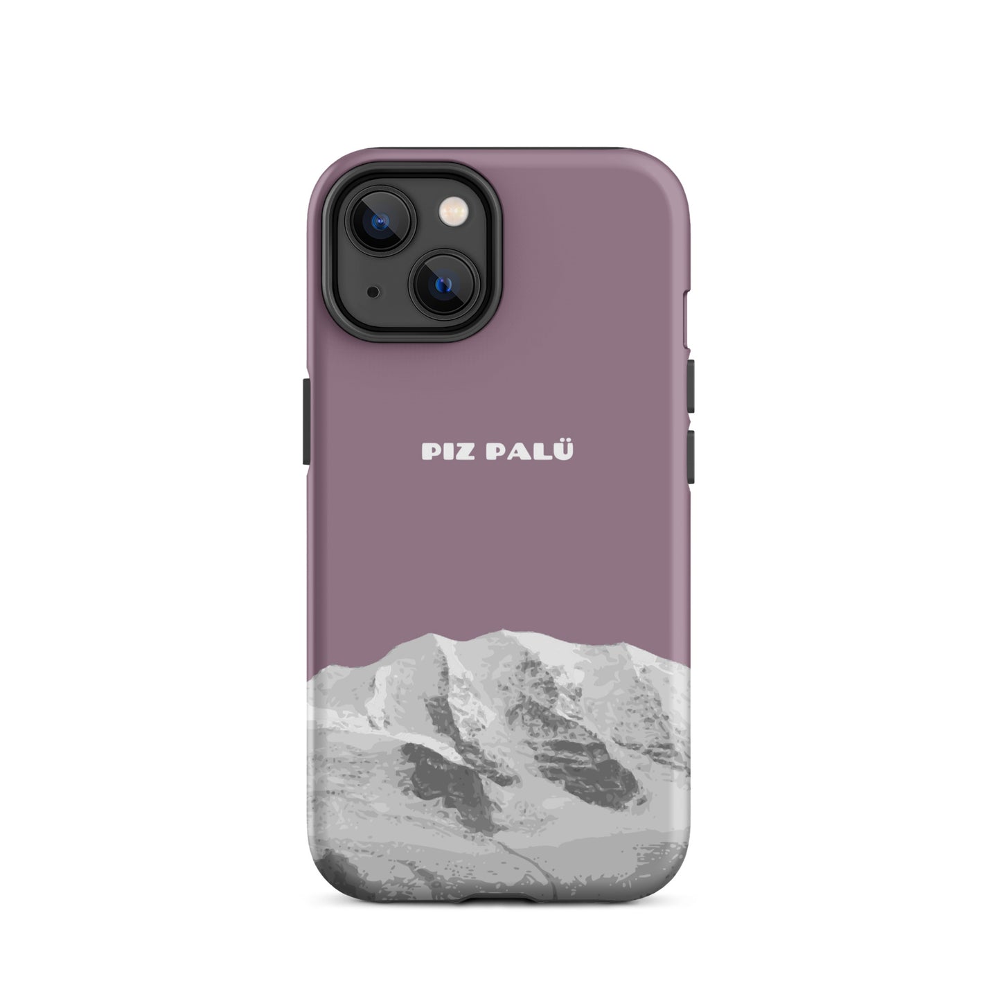 iPhone 14 Hülle in Pastellviolett mit Piz Palü Motiv aus Graubünden. Stoßfeste Silikonhülle.