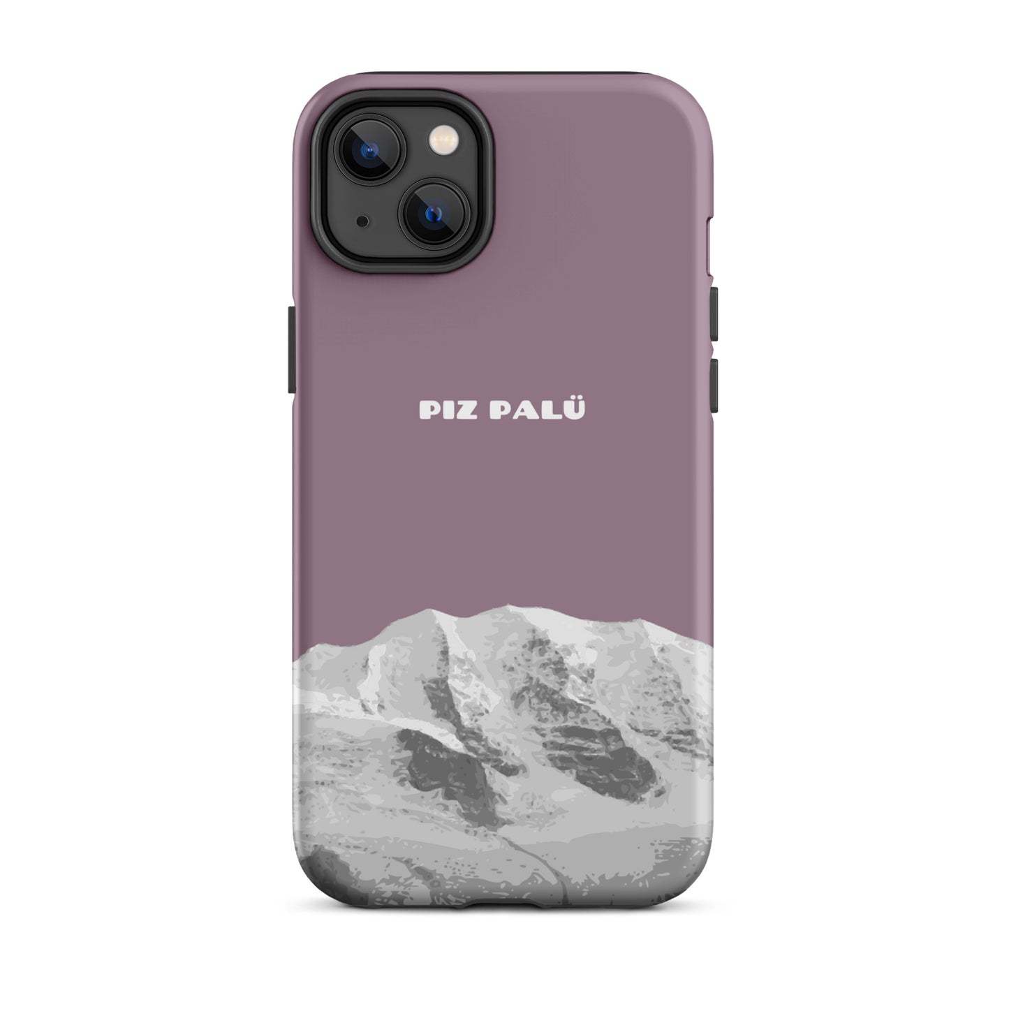 Pastellviolette iPhone 14 Plus Hülle mit Piz Palü Motiv aus Graubünden.