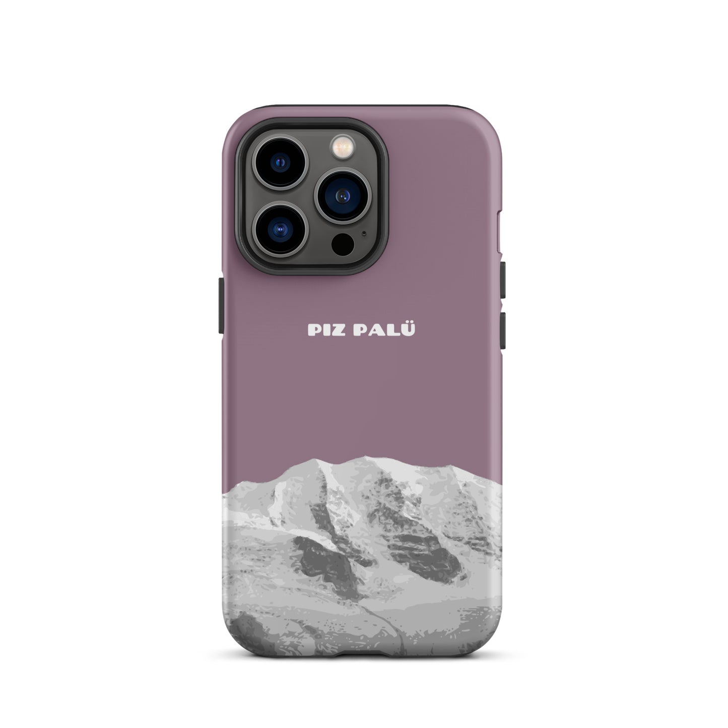 Pastellviolette iPhone 13 Pro Handyhülle mit Piz Palü Motiv aus Graubünden, robustes Design.