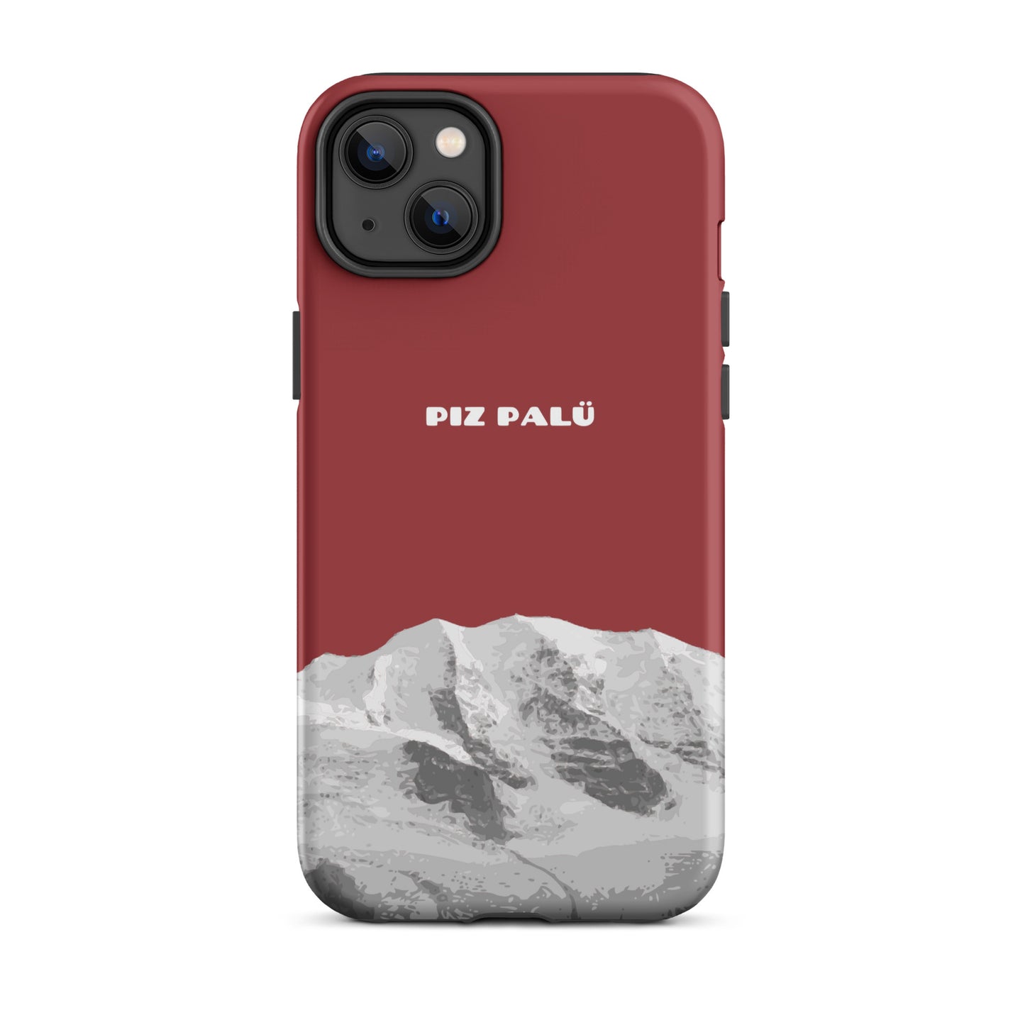 Rote iPhone 14 Plus Hülle mit Piz Palü Motiv aus Graubünden, stoßfest und schlank.